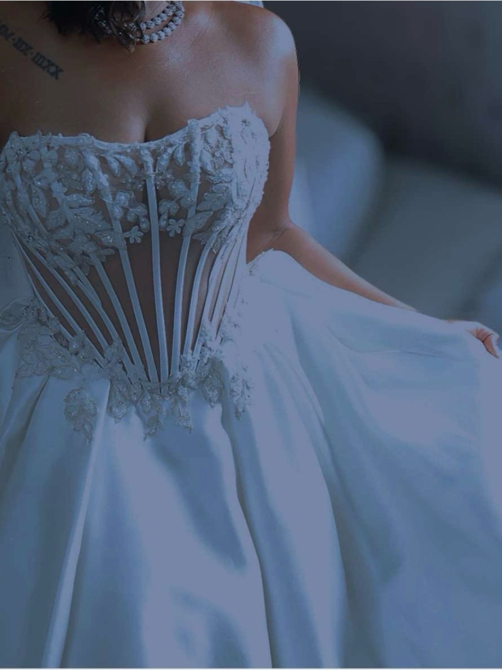 Serenity ivory Strapless Lace Appliqué Corset Ballgown